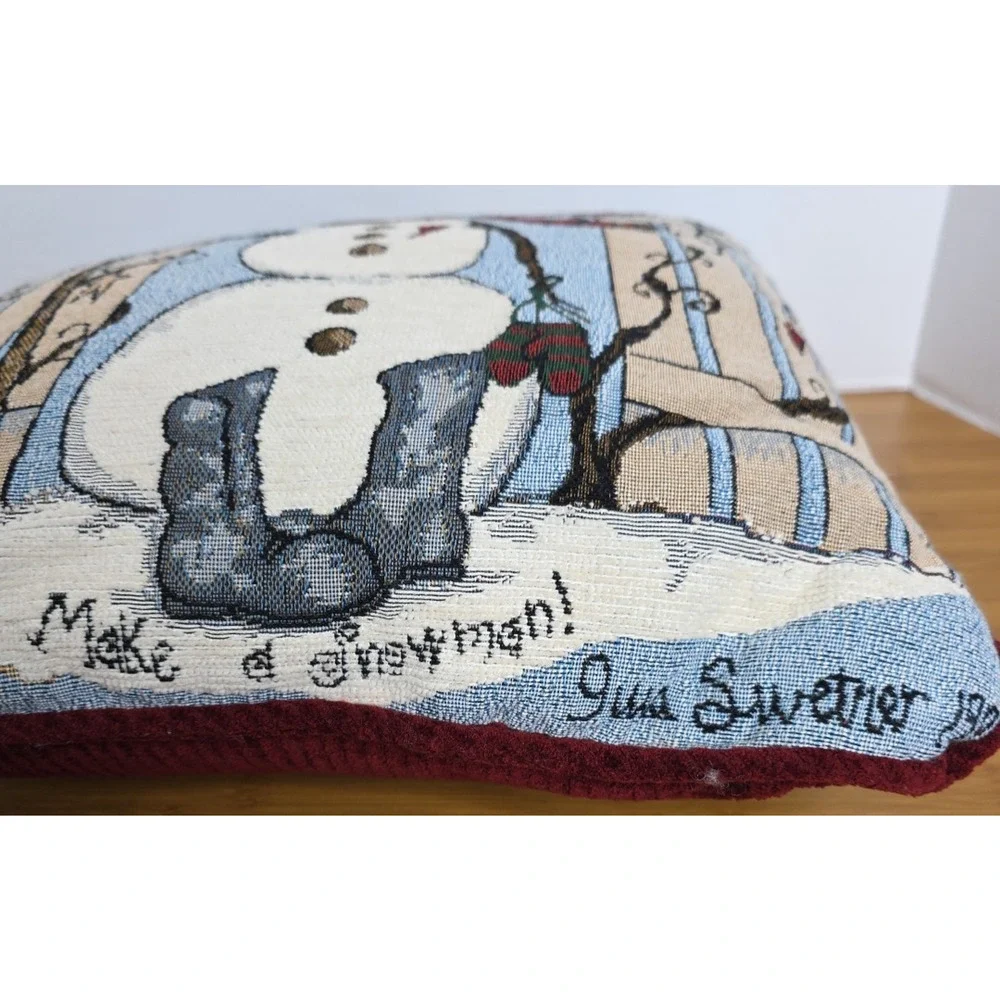 Christmas Tapestry Pillow Decor Snowman 16” X 16” Snowman Gus‎ Swetner 1966